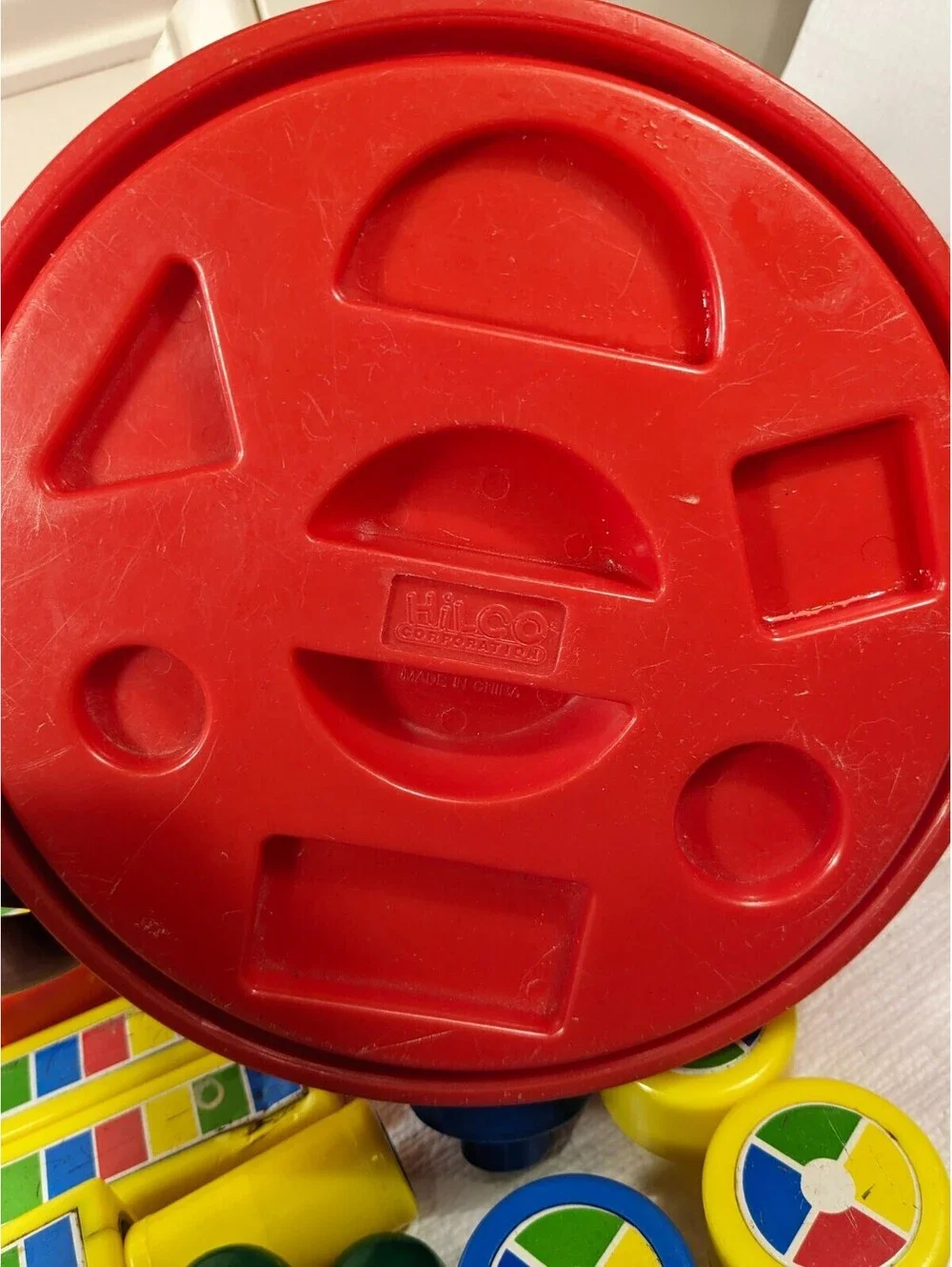 Vintage Hilco Bucket set 22 Magnet Blocks magnetic building toy rainbow primary